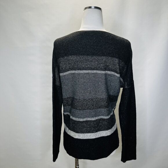 VINCE Womens Gray Cashmere Wool Boat Neck Pullover Striped Sweater Size Medium - Picture 3 of 9
